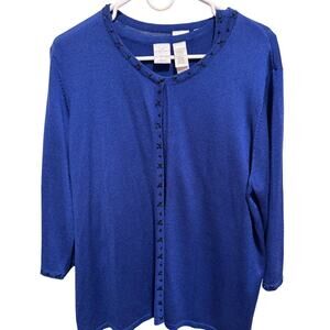Emma James Royal Blue Cardigan Sweater Set Black Embellishment Plus Sz 2 (2X)